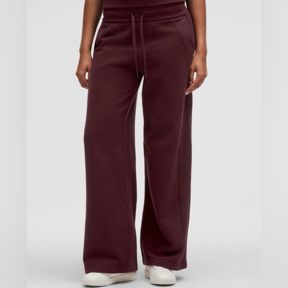 Lululemon Scuba Mid Rise Wide Leg Pants Women Large Garnet Wine Burgundy LW5GEES